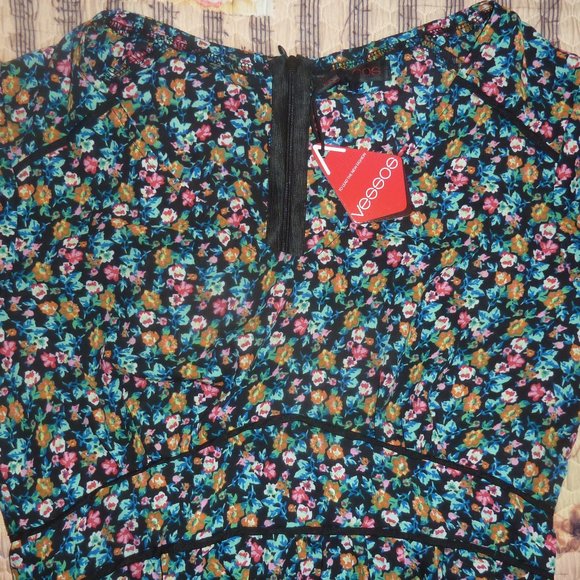 Beautiful Black Dress with Colorful Flowers, S M - Picture 9 of 11